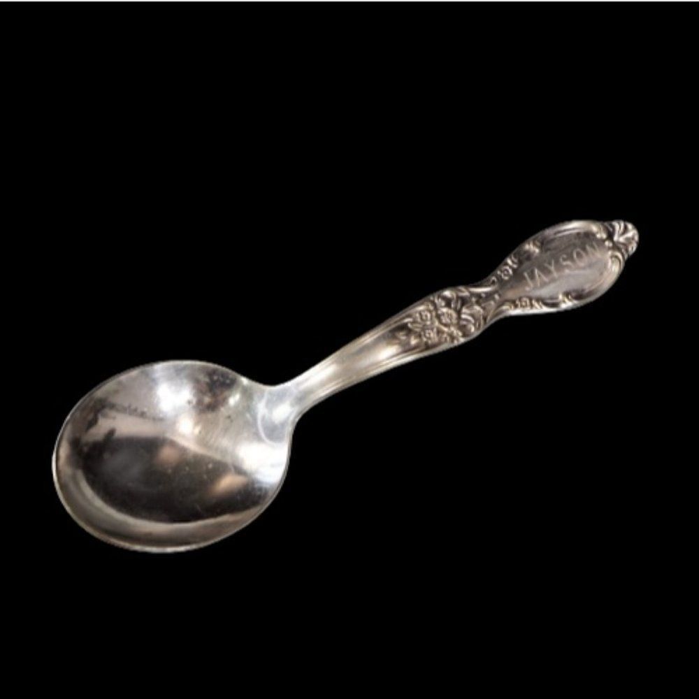 Vintage Baby Spoon Engraved JAYSON Victorian Rose Pattern Wm Rogers & Sons IS